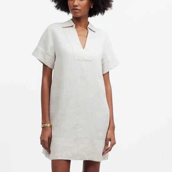 Madewell Dresses & Skirts - Madewell V-Neck Mini Dress Lightweight Linen Relaxed Fit Cream Size M NWT